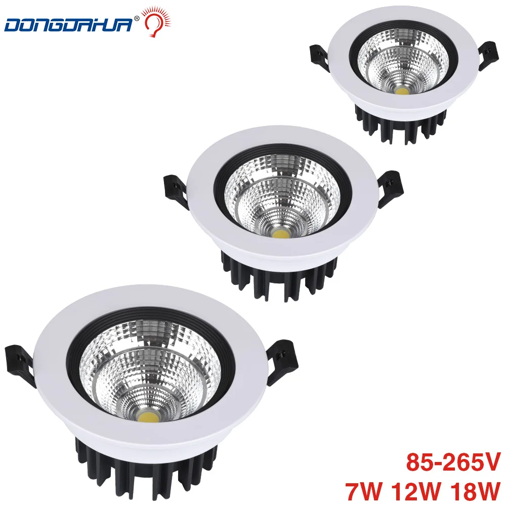 

Bright Dimmable Recessed LED Downlight 7W 12W 18W LED COB Ceiling lamp White AC85-265V For Home Ceiling Decoration Spotlight