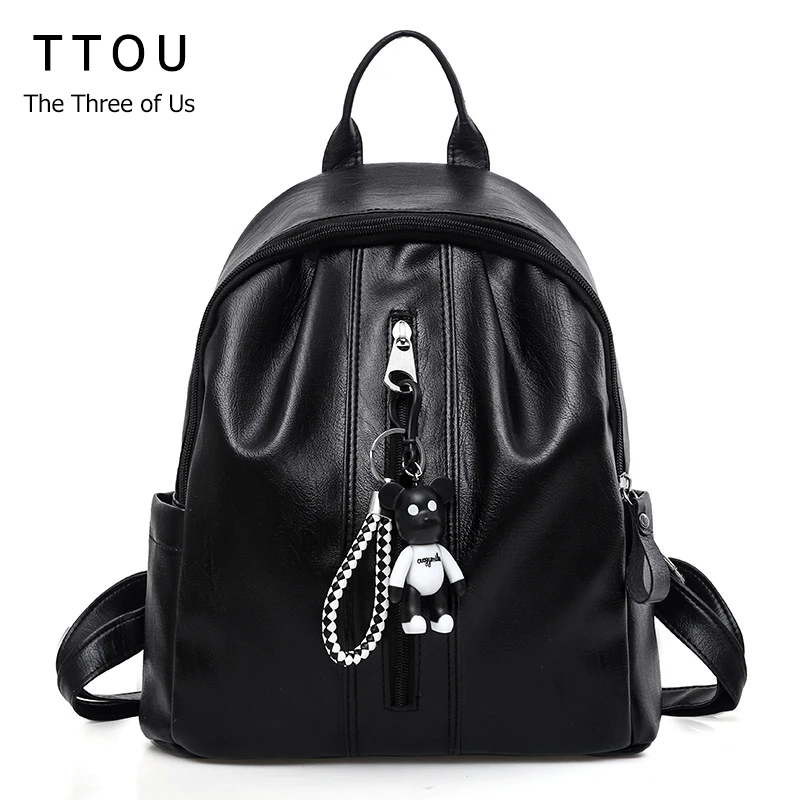 

TTOU Vintage PU Leather Women Backpacks Female Casual Backpack Large Capacity School Bags For Teenager Girls Fashion Rucksack