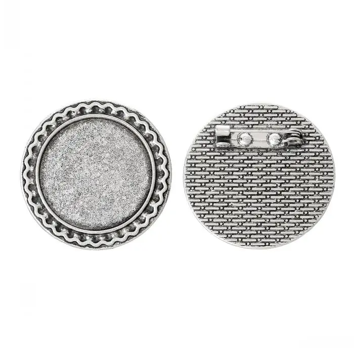 

DoreenBeads Cameo Frame Setting Brooches Findings Round Antique Silver Cabochon Settings(Fit 25.0mm)3.4cm,10 PCs from yiwu