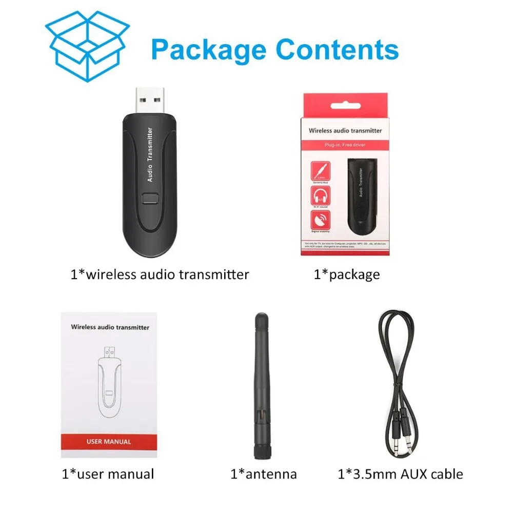 Black Bluetooth 4,1 Aux 3,5 мм USB музыкальный передатчик беспроводной usb аудио адаптер с антенной для ТВ ПК планшет ноутбук двойной декодирование - Цвет: Black