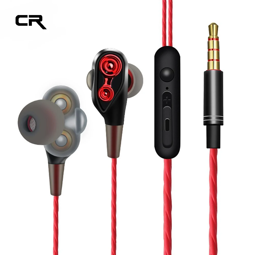 Dual Drivers In Ear Headset Hifi Wired Earphones with Mic Bass Wired