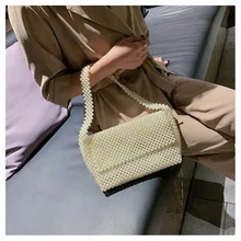 Новинка, жемчужная Сумка-тоут, Ретро стиль, Корея, высокая яркая жемчужная сумка через плечо, женская сумка с верхней ручкой, вечерняя сумочка