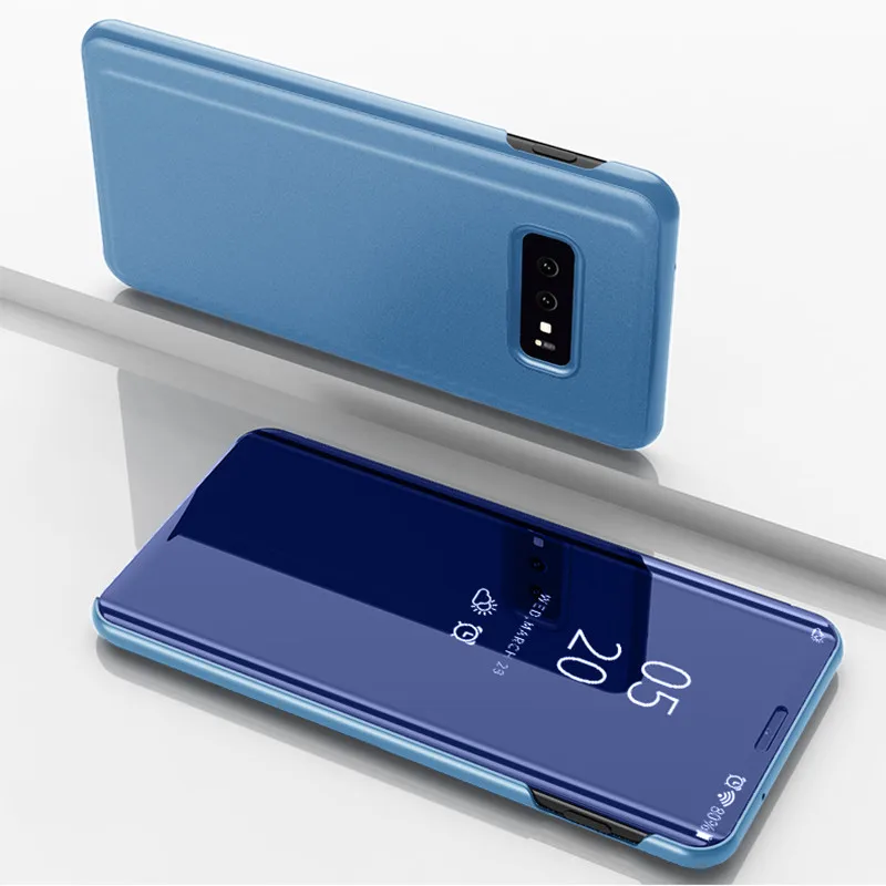 Роскошное умное зеркало флип-чехол для телефона samsung Galaxy A50 A30 A40 чехол s для Samsun galax A 30 40 50 30A 50A глянцевый однотонный чехол - Цвет: Sky blue