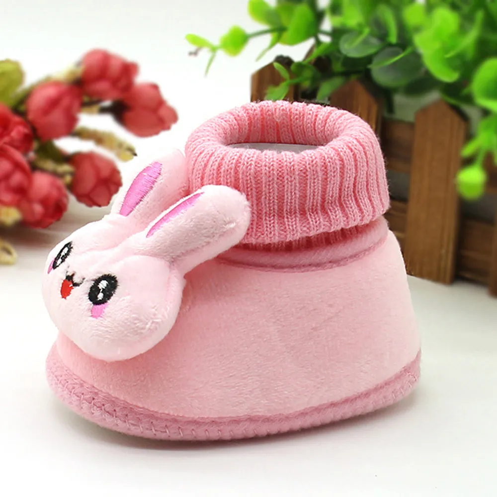 Зима милый кролик Анима стиль детские сапоги флис теплая обувь с хлопчатобумажными стельками Детские ботиночки 0-18 месячный ребенок обувь для малышей