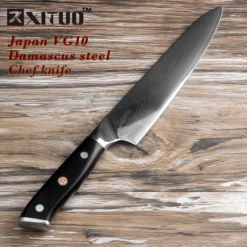 Billig Qualität Japan VG10 Damaskus stahl küche messer G10 griff + plum blossom beste geschenk chef messer sharp Cleaver Santoku kochen werkzeug