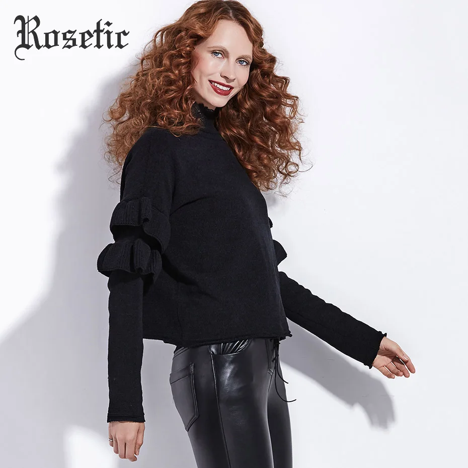 Rosetic Black Sweater Women Goth Winter Loose Black Falbala O-Neck Ruffles Fall Tops Retro Street Preppy Gothic Casual Sweater Rosetic Black Sweater Women Goth Winter Loose Black Falbala O-Neck Ruffles Fall Tops Retro Street Preppy Gothic Casual Sweater