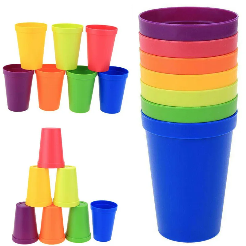 

7Pcs Smoothie Plastic Drinking Picnic Portable Milk Mug Cup Kids Liquid Beaker Lid Party Home Office