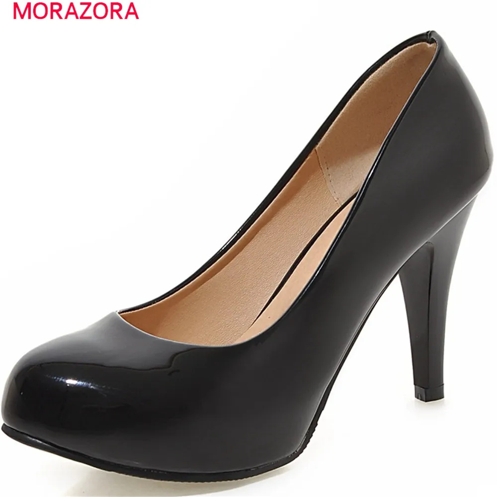 

MORAZORA new arrive platform shoes shallow round toe extreme high heels slip on thin heel round toe pumps women shoes