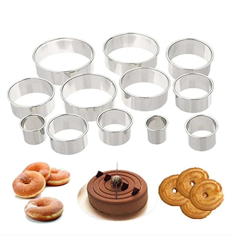 12Pcs/Set Round Cookie Cutter Set, Donut Cutter Set, Stainless Steel