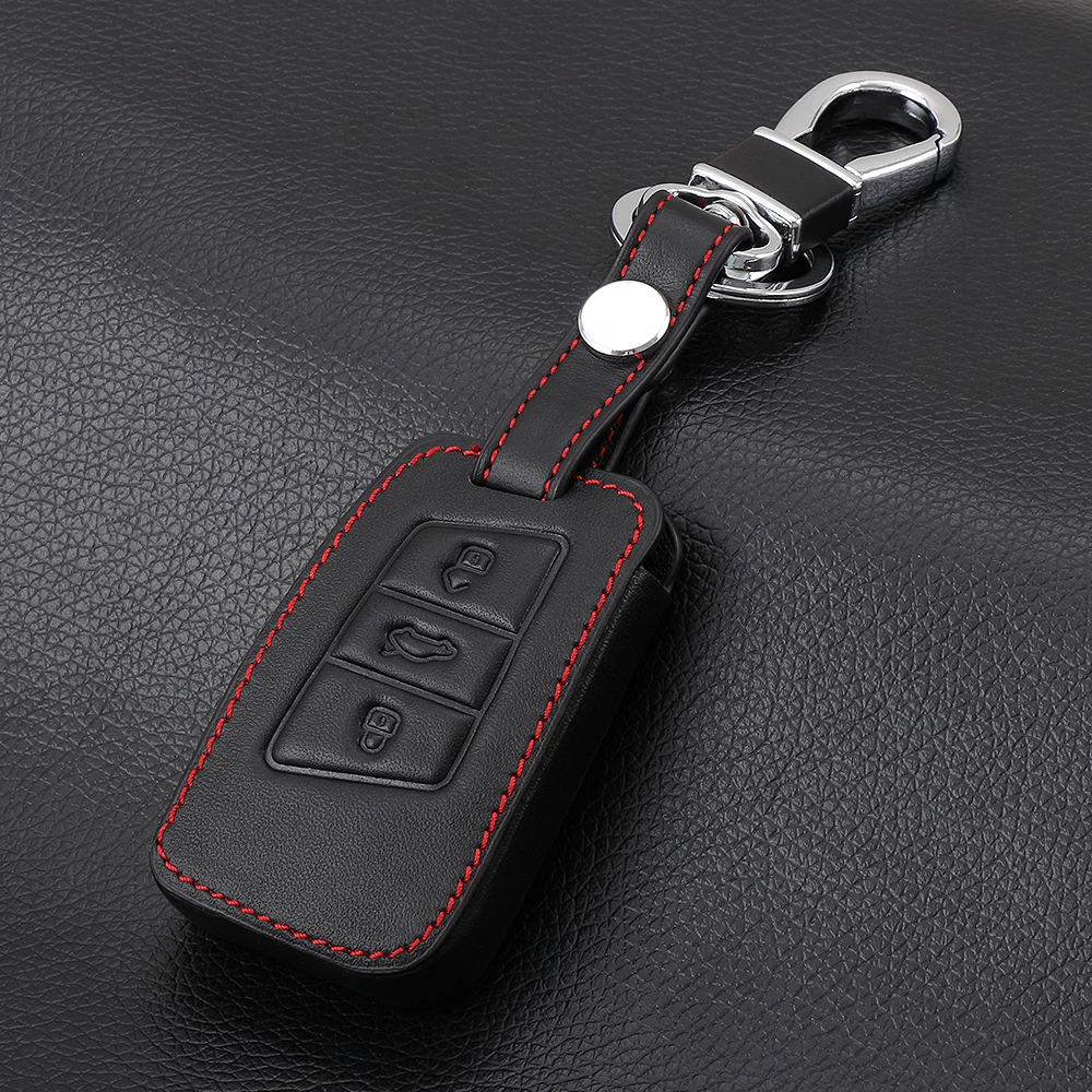 

Leather key fob skin bag cover case holder for Volkswagen VW Magotan Passat B8 CC For Skoda A7 Smart Remote Protector keychain