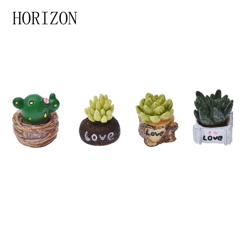 

4pcs/Set Cute Love Mini Succulent Cactus Plant Decor Resin Crafts Decorations Cartoon Dolls Landscape Fairy Garden Ornament