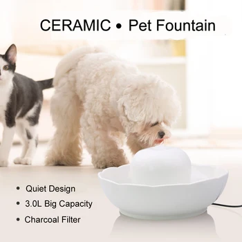 

3.0L Ceramic Automatic Water Feeder For Cats Pet Dog Water Fountain Power-off Protection Drink Dispenser Cat Water Bowl