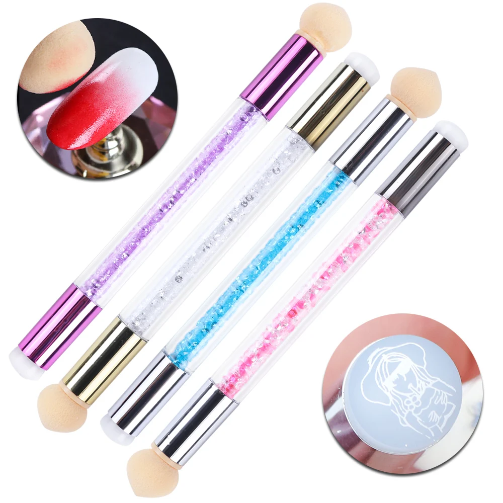 

1 Set Nail Art Gradient Painting Brush Dual-end Sponge Silicone Stamper Heads UV Gel Polish Blooming Nail Drawing Pen Tool JI946