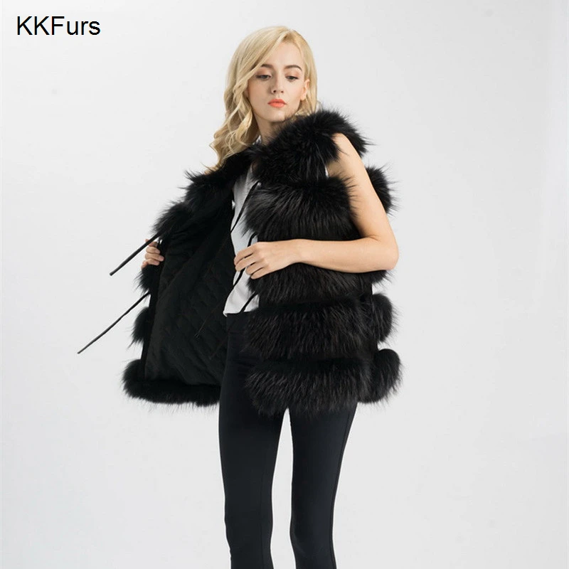 JKKFURS 8 цветов натуральный мех енота жилет женский жилет длинный зимний модный стиль пальто S1150L