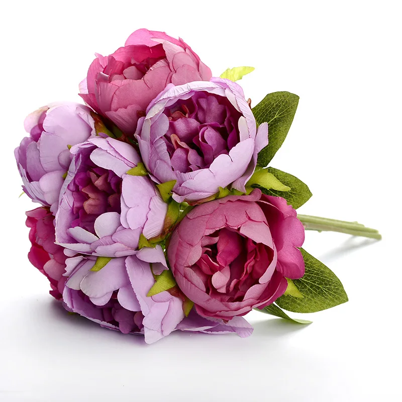 Flone 7 Head Artificial Silk Peony Flowers Bouquet Fake Flowers 28cm Wedding Bride Pink Purple Hand Flowers Home Art Decoration  (4)