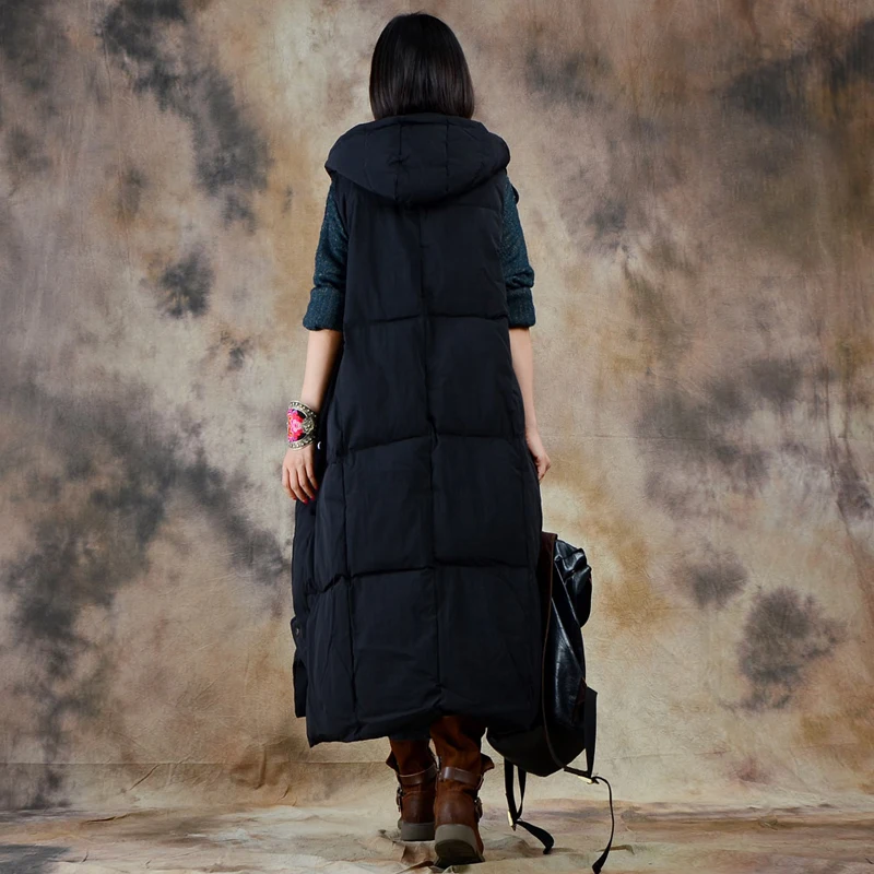 YNZZU Vintage 2018 Autumn Winter Women Down Vest Solid Color Long Style Elegant Female Waistcoat Hooded Warm Parka Outwear YO650