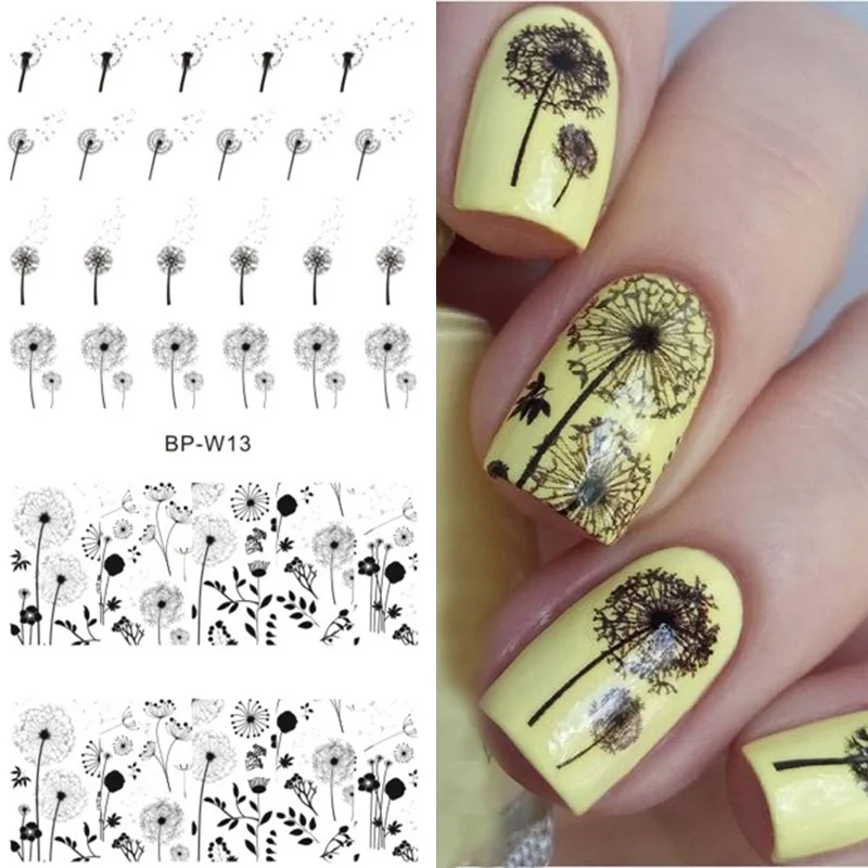 

BORN PRETTY 2 Patterns Flying Dandelion Nail Art Water Decals Transfer Sticker Manicure Nail Decoration BP-W13