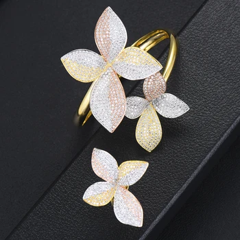 

boucle d'oreille femme 2019 Super Bangle Ring Jewelry Set Shiny Luxury Trendy Micro Cubic Zirconia Paved Bridal Wedding Jewelry