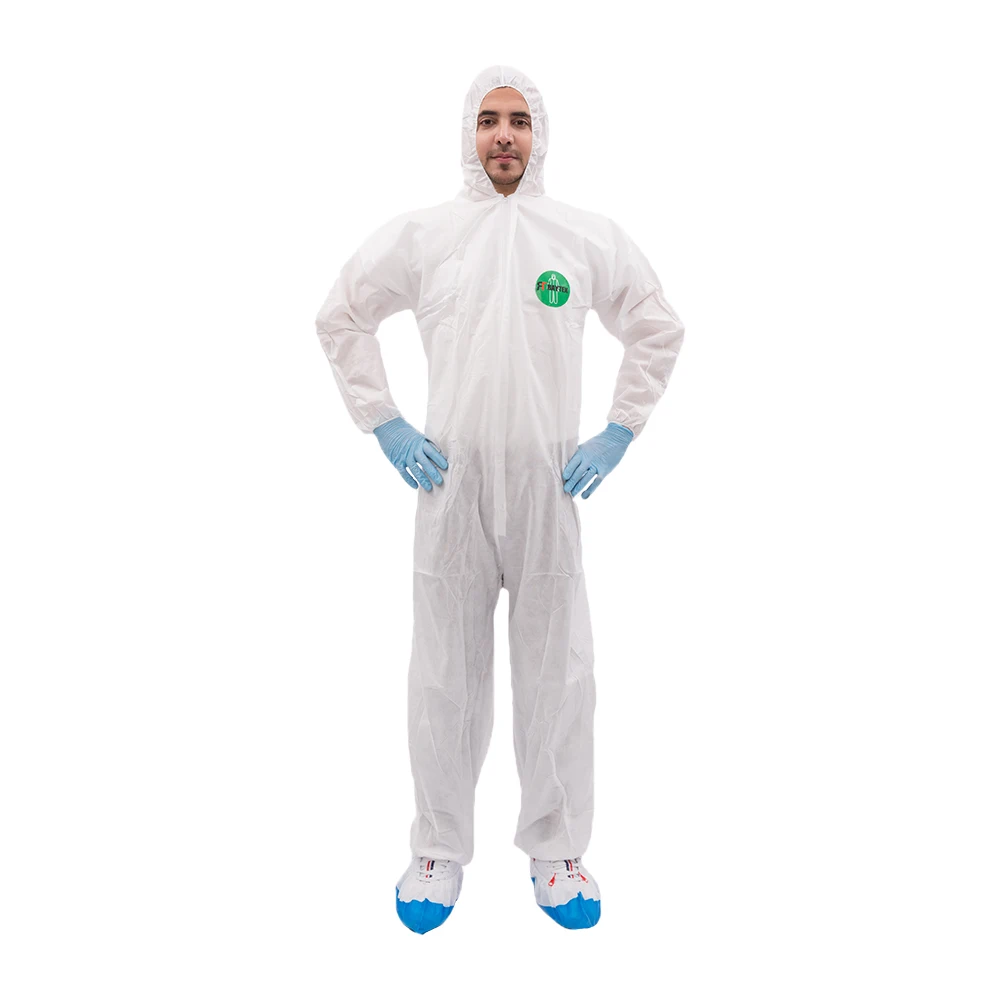 

Polypropylene Disposable White&Blue Chemical Protective Coveralls Suit Universal Nonwoven Security Protective Clothing Set