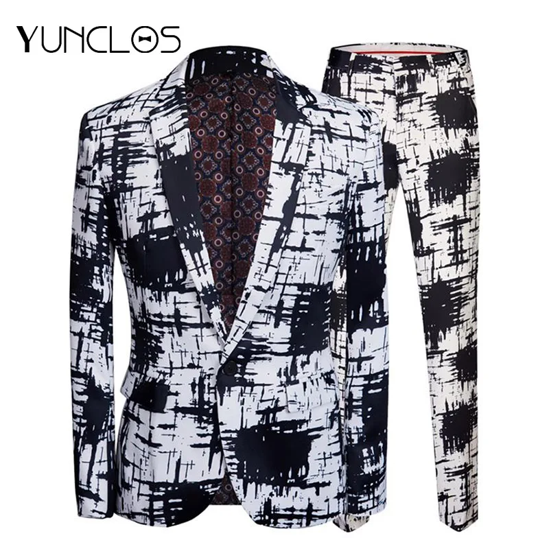 

YUNCLOS 2019 New Men's Slim Fit Suits 2 Pieces Jacket & Pant Wedding Party Prom Suits One Button Single Breasted Men Suits