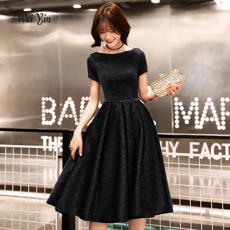 

weiyin New Arrival Short Evening Dress 2019 Elegant Banquet Short Sleeves Prom Dresses Party Dress O-Neck Formal Evening dresses