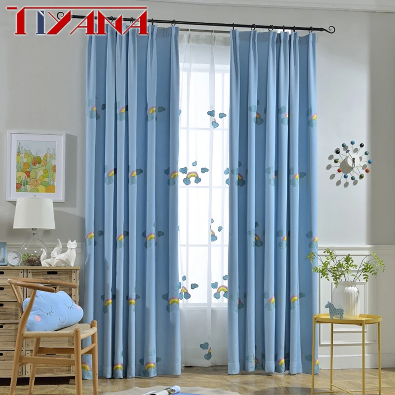 Blue Kids Window Curtain For Baby Children Princess Bedroom Embroidery
