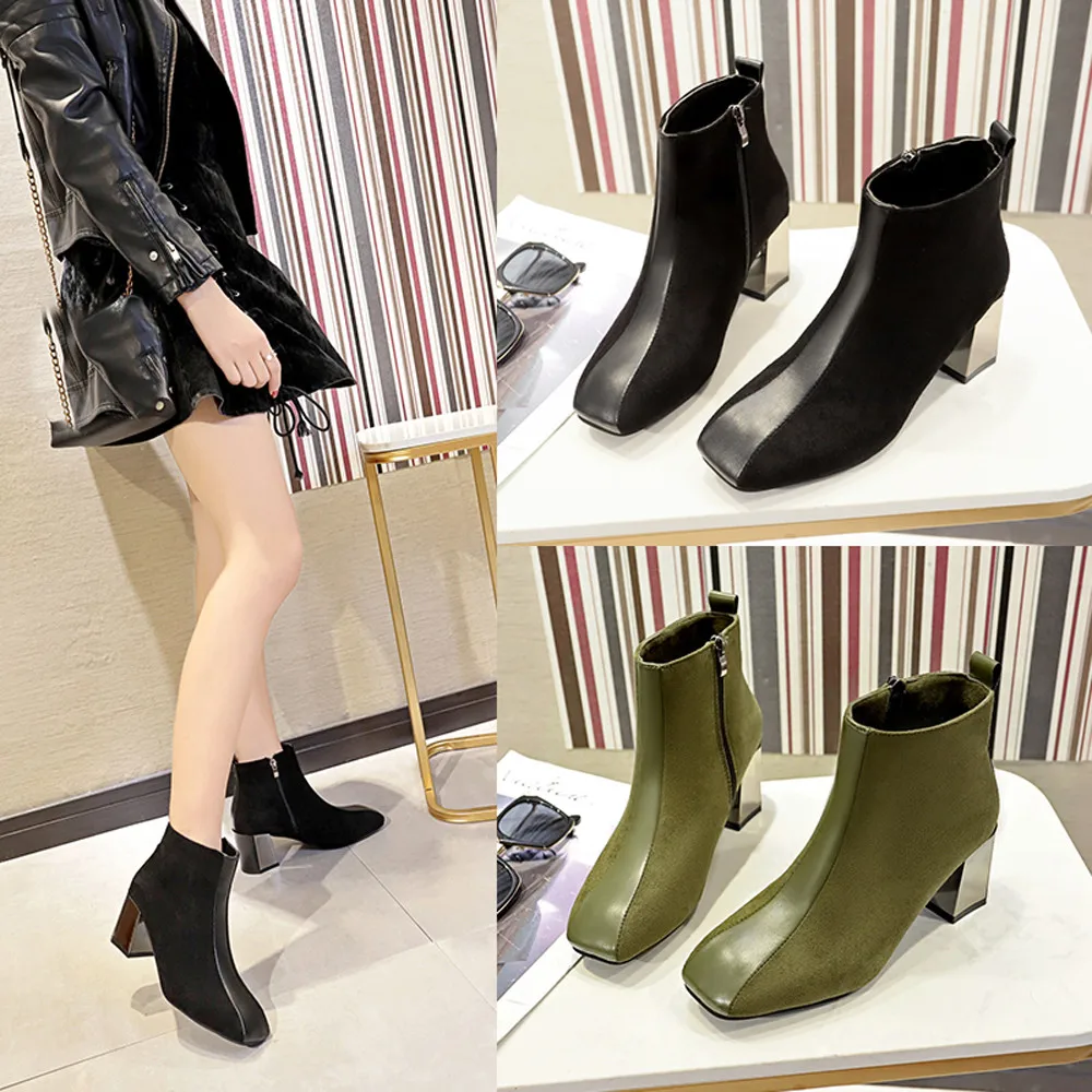 

Leisure Women's Fashion Square Head Shoes Retro Thick Heel Non-Slip Martin Boot Ankle Shoes Square Toe with High Hell 5-8cm #08