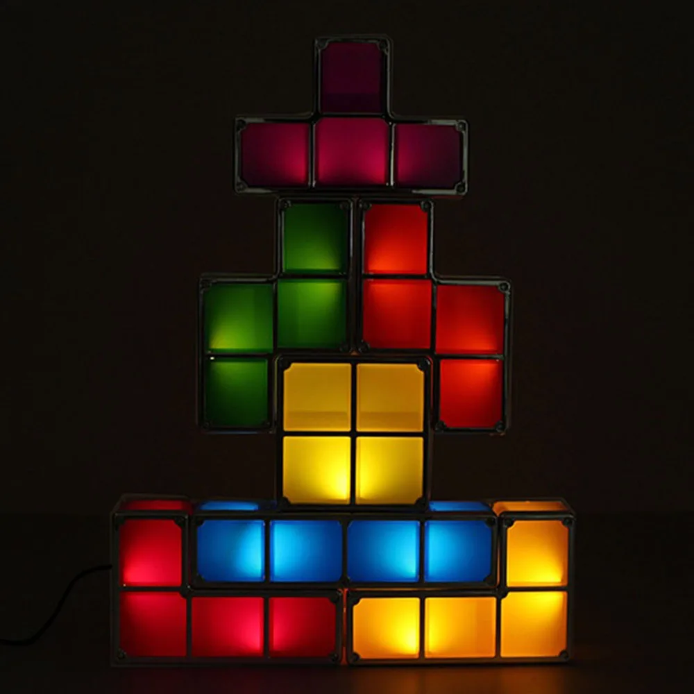 DIY Tetris светильник пазл Штабелируемый светодиодный строительный блок Ночной