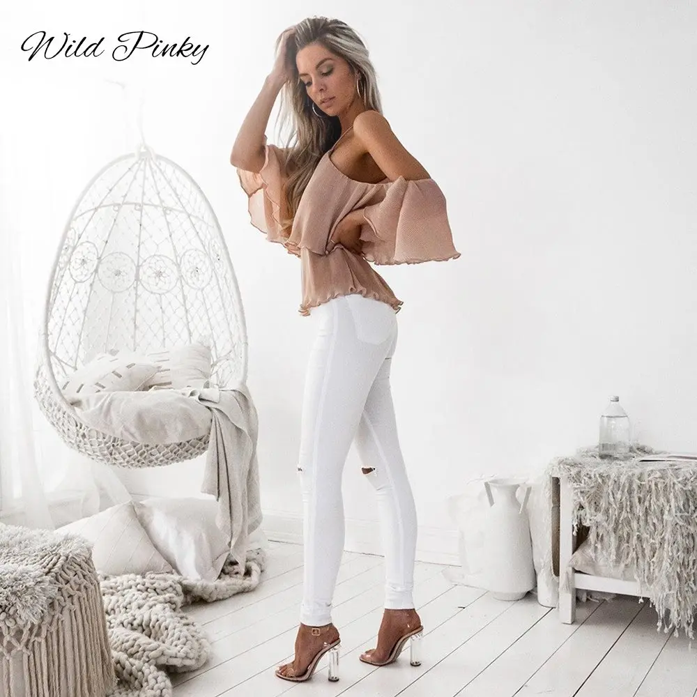 Женская блузка с коротким рукавом WildPinky Белая Летняя Блузка бретельками через