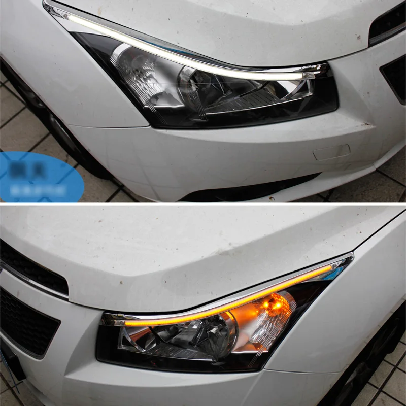 Для Chevrolet Cruze 2010-, автомобильный стильный светодиодный светильник на голову для бровей, дневной ходовой светильник DRL с желтым сигналом поворота, светильник