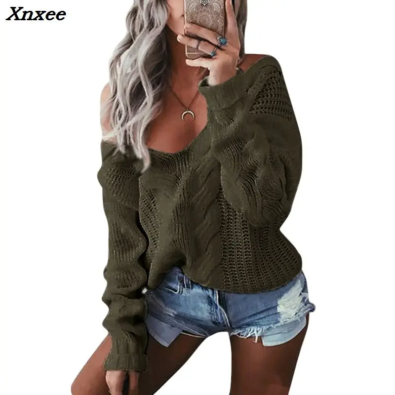 Xnxee Winter Sexy Deep V-Neck Twist Knitted Sweaters Women Long Sleeve Off Shoulder Sweater Femme 2018 Autumn Outwear Sweater Xnxee Winter Sexy Deep V-Neck Twist Knitted Sweaters Women Long Sleeve Off Shoulder Sweater Femme 2018 Autumn Outwear Sweater