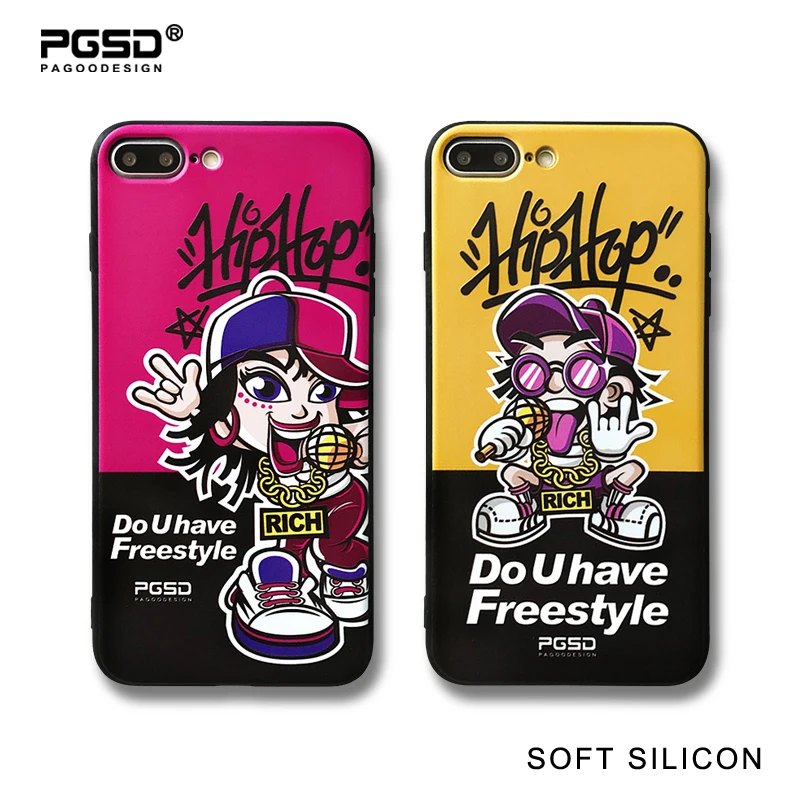 

PGSD Relief Soft TPU Painted Phone Cases for Sweethearts Original Personality Fashion Trend Hip-Hop Boy Girl Cartoon for iPhone