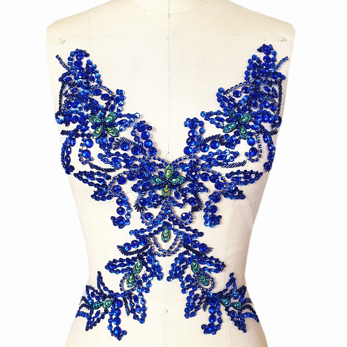 

BLUE Royal Hand Beaded Rhinestone Sequins Applique Crystals Patches 29x39cm Sewing Crastal For Wedding Evening Dress Accessories