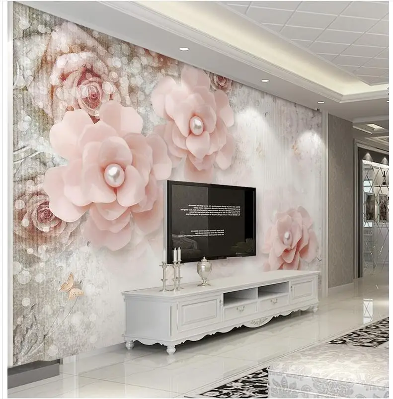 

modern living room wallpapers 3d pearl flowers European style wallpapers for living room Home Decoration