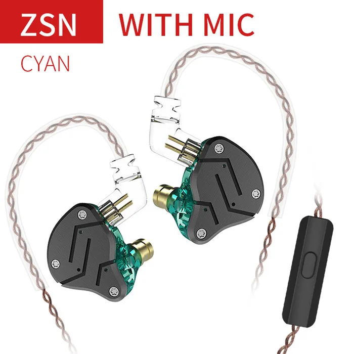 KZ ZSN металлические наушники гибридная технология 1BA+ 1DD HIFI бас наушники в ухо монитор гарнитура спортивные наушники с шумоподавлением - Цвет: ZSN Cyan Mic