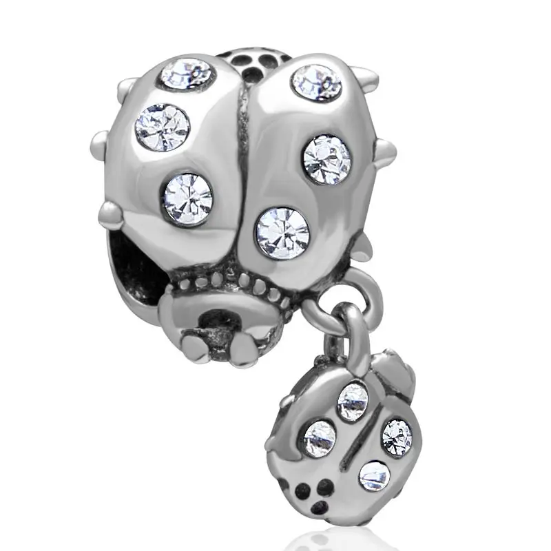 Подвески Tow Red Ladybird стерлингового серебра 925 Подвески в виде насекомых Подходит Пандора браслеты для женщин подарок - Окраска металла: SS32391