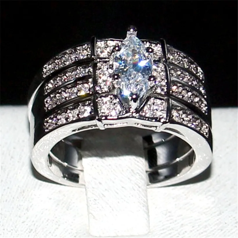 white gold white Choucong кольцо ювелирные изделия Белый огранка маркиз 5a Циркон 10KT кольцо из белого золота с камнями Свадебные Кольца Набор для Для женщин «3 в 1» - Цвет основного камня: white gold white