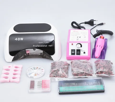 Conduziu a Lâmpada do Unha para Unhas de Gel Manicure com Broca Pedaços de um Conjunto de Ccfl Polonês Cura Unhas & Professional Electric Unha Broca Conjunto de 48 w