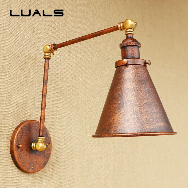 

American Style Retro Wall Lamp Adjustable Loft Metal Iron Rusty Color Edison Wall Light Coffee Shop Bar Art Deco Lighting