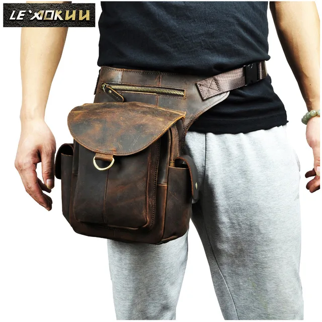Quality Leather Design Men Multi Function Messenger Mochila Bag Fashion Organizer Fanny Waist Belt Pack Drop Leg Bag Male 9938 2