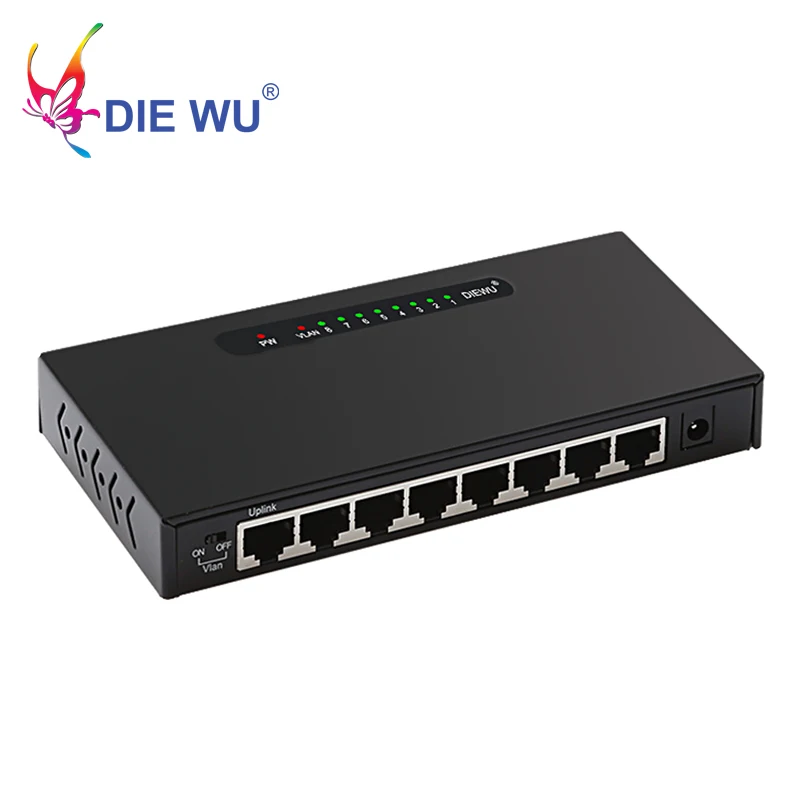 

DIEWU 8 портов Быстрый Ethernet коммутатор 10/100 Мбит/с RJ45 концентратор Ethernet сетевой коммутатор VLAN переключатель Адаптер для рабочего стола металлический корпус