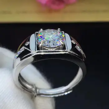 

Round Silver Moissanite Ring 2ct 8.00mm D VVS Luxury Moissanite Weding Ring for Mens