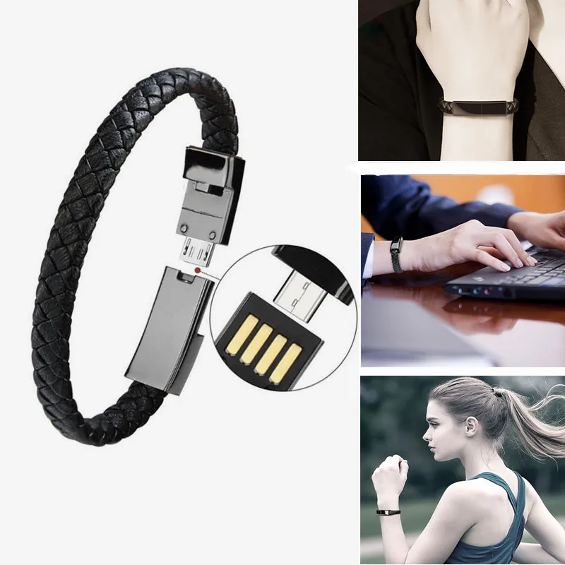 

Bracelet Charging Cable Outdoor Portable Leather Micro USB Phone Charge Travel Sport Charger for iPhone 6S X Android Type C Cord