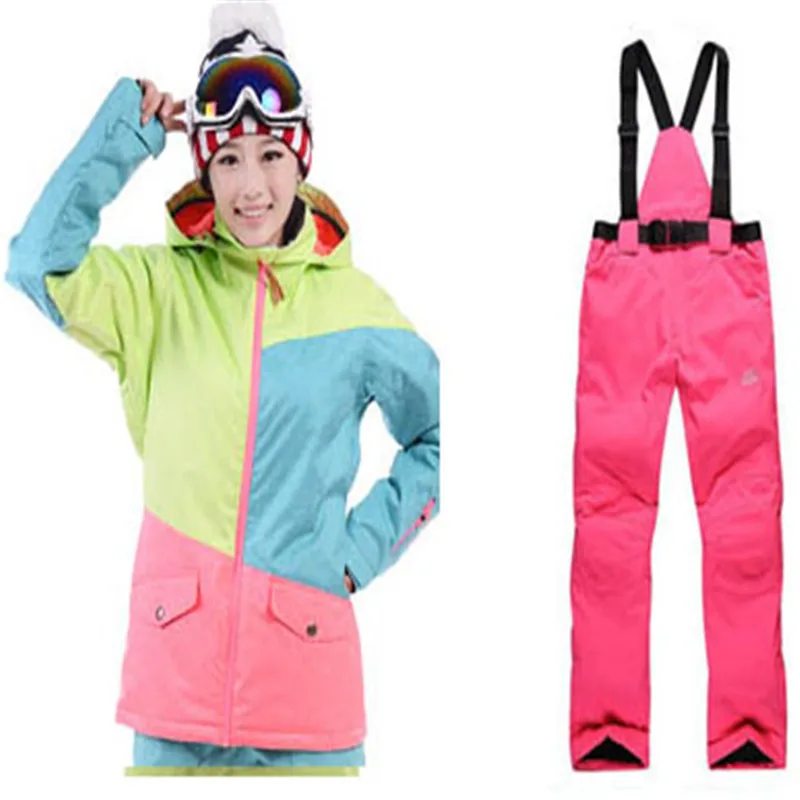 

New 2017 Style Women snowboard suit sets skiing Clothing Three color Jackets+Bib Pants windproof waterproof thermal winter dress