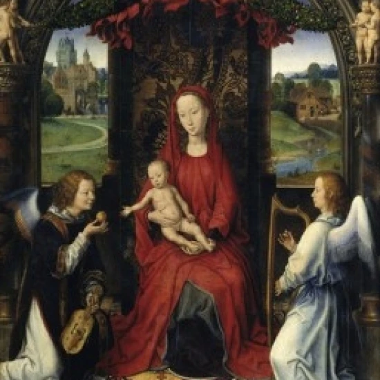 Madonna and Child with Two Angels  Hans Memling (c1433-1494/Netherlandish)  Oil on Wood Panel  Galleria degli (24 x 36)