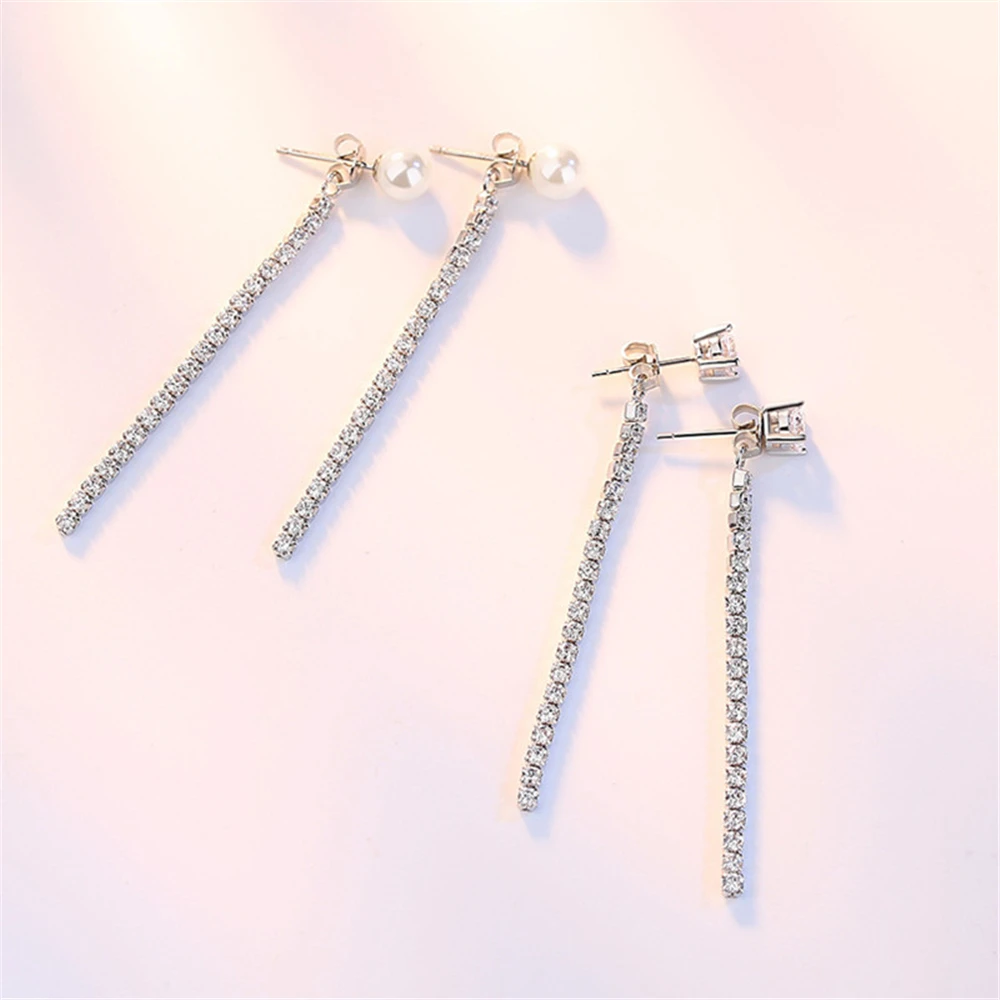 Женские серьги подвески из серебра 925 пробы с искусственным жемчугом|luxury crystal
