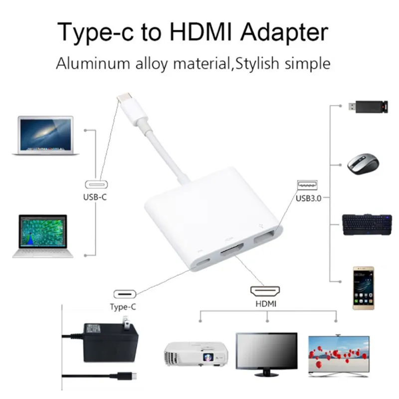 

Type C USB 3.1 Hub USB-C to USB 3.0/ HDMI/ Type C Female Converter Cable USB C to HDMI Adapter for Macbook Pro Samsung S8 DEX