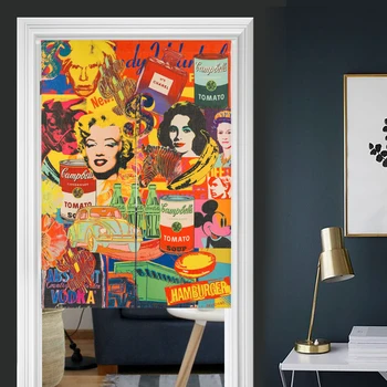 

American style Pop Cartoon Colorful Vector Pattern 7784 Home Decor Door Curtain Thick Linen Tapestry Kitchen Bedroom Curtain