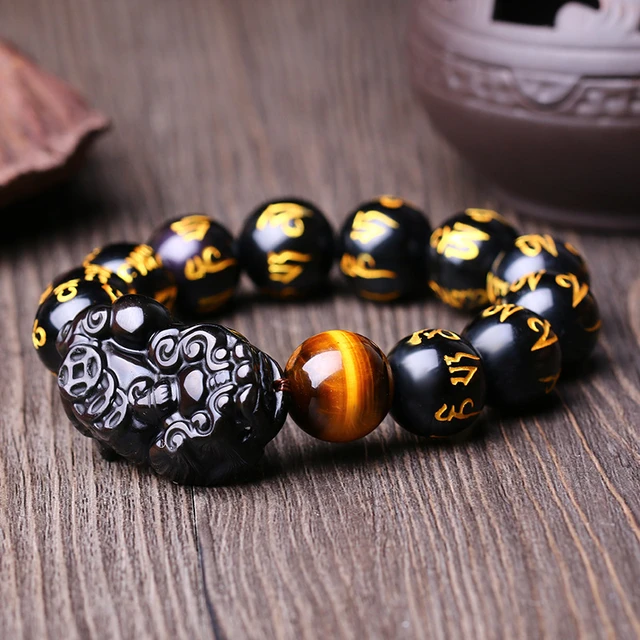 Natural obsidian stone bracelet discount