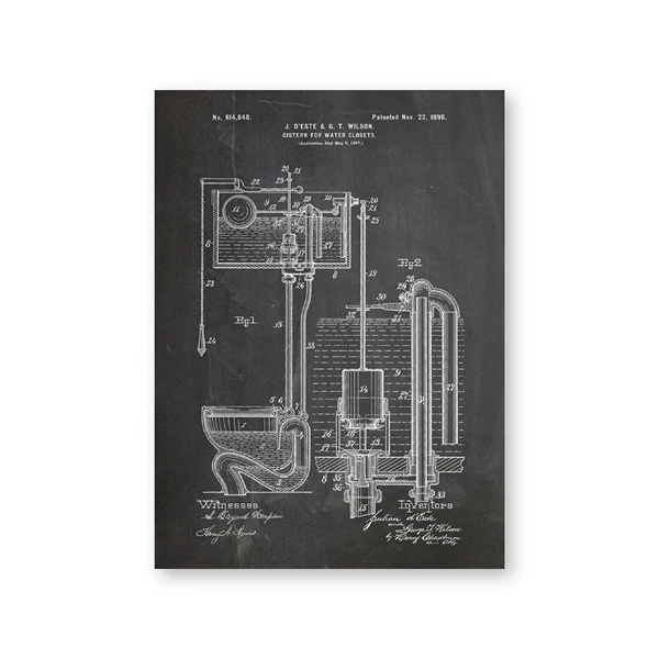 Бачок для туалета, запатентованный винтажный рисунок, плакат и принт, для ванной комнаты, для туалета, настенное искусство, холст, живопись, Декор, знак туалета, плакаты для туалета - Цвет: PH2210